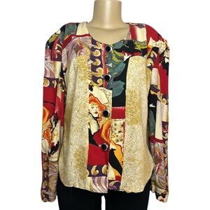 Vintage 80s Colorful Abstract Faces Blouse